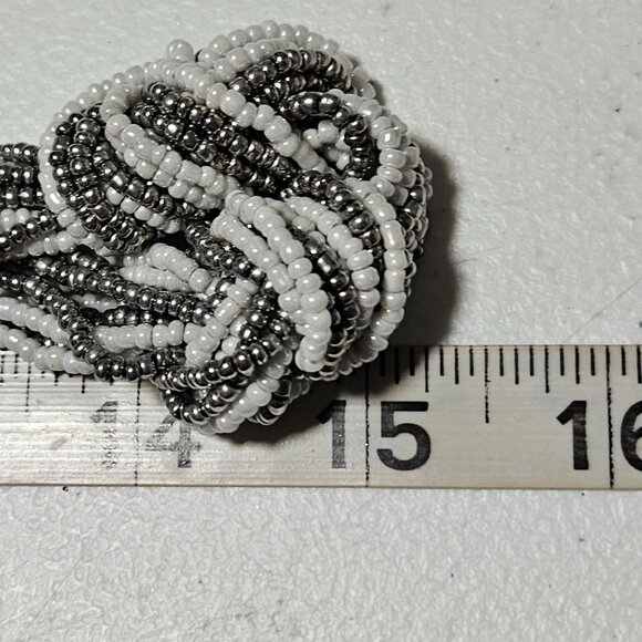 Elegant White Silver Seed Bead Multi Strand Knotted Necklace Fashion Jewelry - Picture 6 of 6